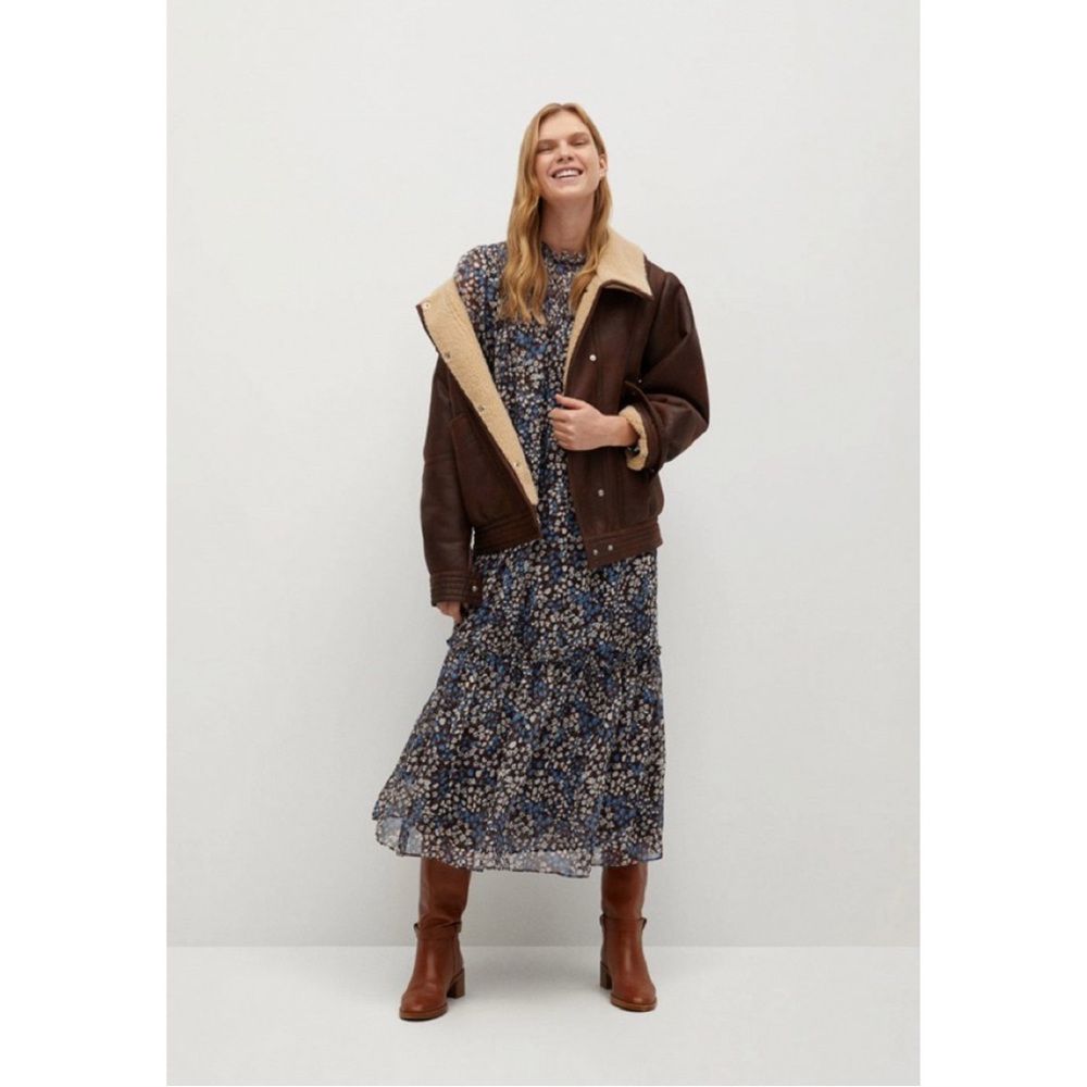 Mango Flower Print Midi Dress